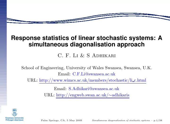 response statistics of linear stochastic systems a
