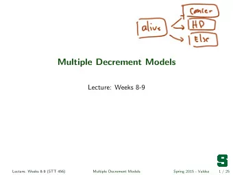 Multiple Decrement Models  Lecture: Weeks 8-9  Lecture: Weeks 8-9 (STT 456)  Multiple Decrement