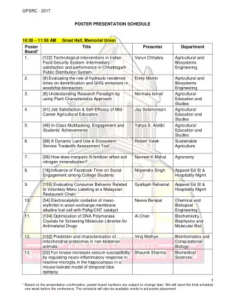 10:30  11:50 AM     Great Hall, Memorial Union  Poster Title Presenter Department  Board*  1.