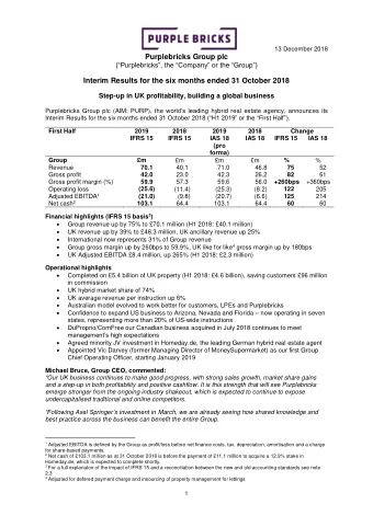 Purplebricks Group plc (Purplebricks, the Company or the  Group )  Interim