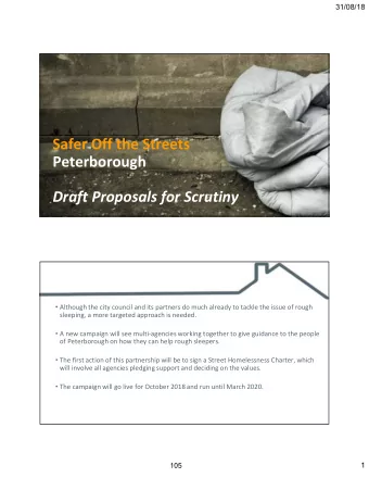 Safer Off the Streets  Peterborough  Draft Proposals for Scrutiny  Although the city council and