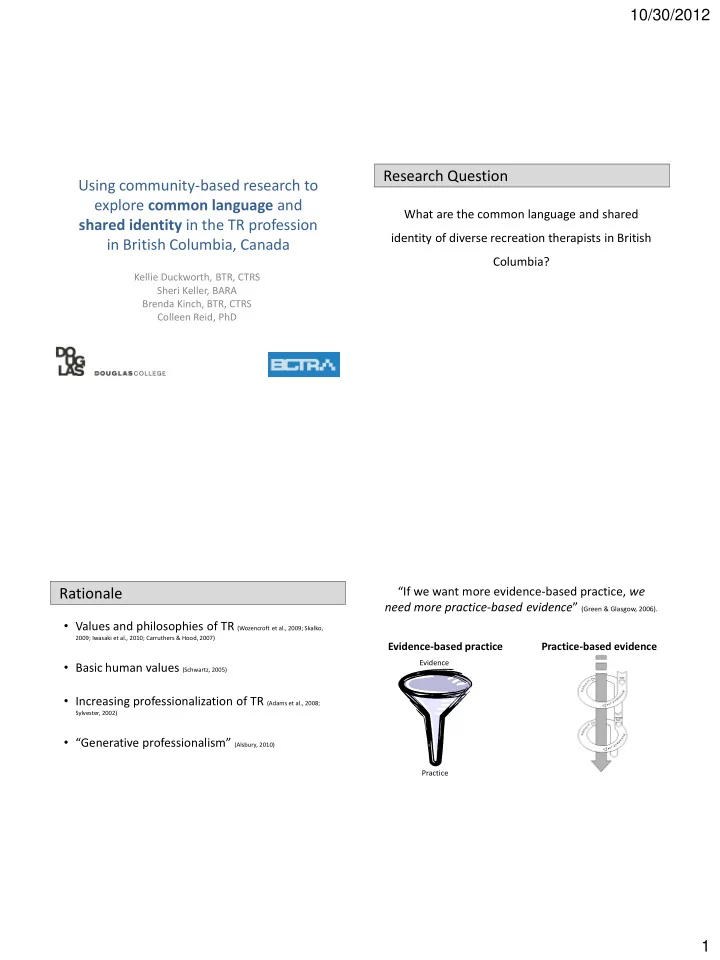 research question using community based research to