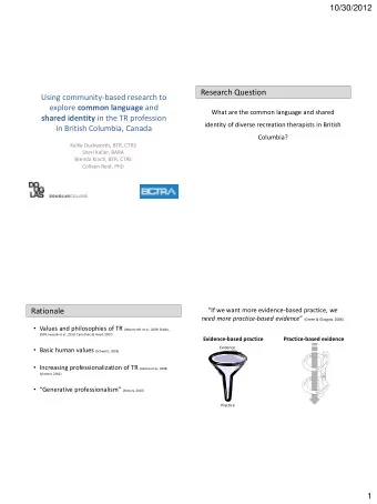 Research Question  Using community-based research to explore common language and  What are the
