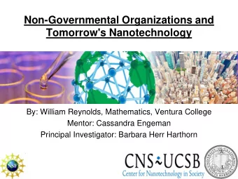 Non-Governmental Organizations and  Tomorrow's Nanotechnology  By: William Reynolds, Mathematics,