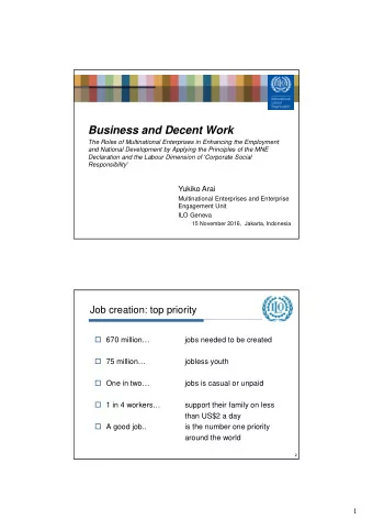 Business and Decent Work  The Roles of Multinational Enterprises in Enhancing the Employment  and