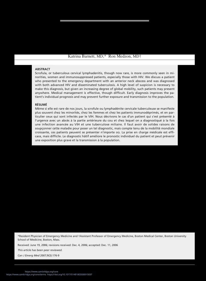 scrofula as a presentation of tuberculosis and hiv
