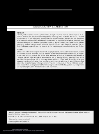 Scrofula as a presentation of tuberculosis and HIV Katrina Barnett, MD ;*  Ron Medzon, MD