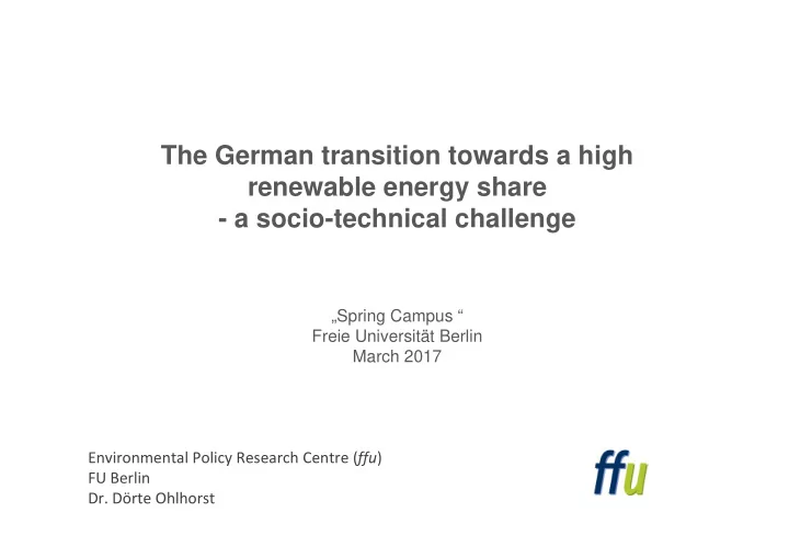 the german transition towards a high renewable energy