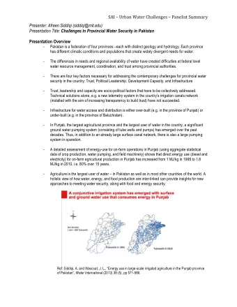 SAI    Urban  Water  Challenges    Panelist  Summary    Presenter: