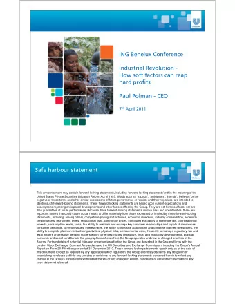 ING Benelux Conference  I d  Industrial Revolution -  t i l R  l ti  How soft factors can reap