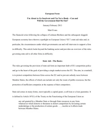 European Focus  Im About to Go Insolvent and Im Not a BankCan and Will the Government Bail