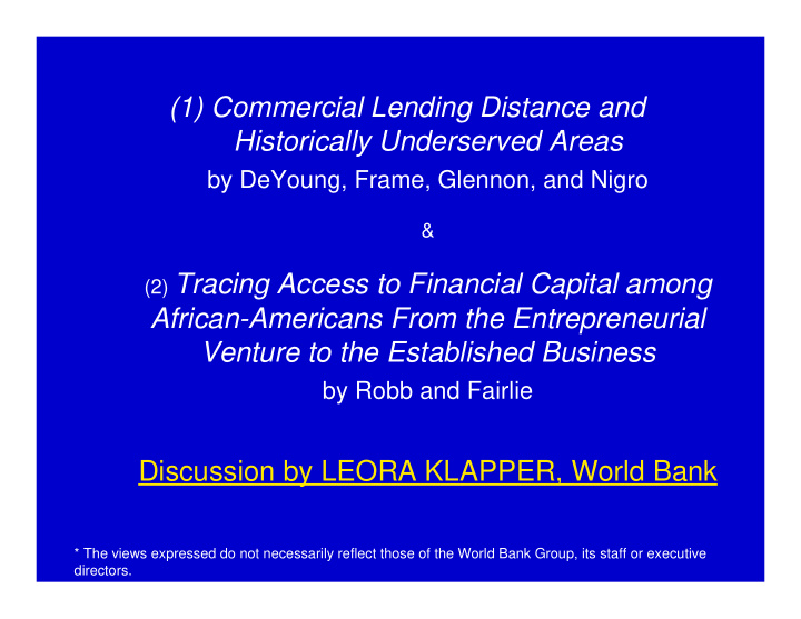1 commercial lending distance and historically