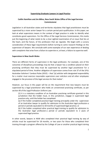 Supervising Graduate Lawyers in Legal Practice  Caitlin Hamilton and Jim Milne, New South Wales