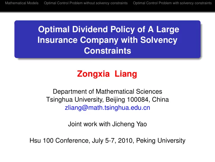optimal dividend policy of a large insurance company with