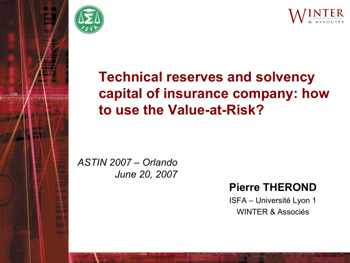 technical reserves and solvency capital of insurance