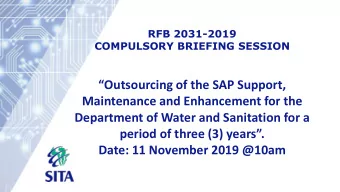 Outsourcing of the SAP Support,  Maintenance and Enhancement for the  Department of Water and