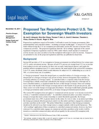 Proposed Tax Regulations Protect U.S. Tax  November 10, 2011  Exemption for Sovereign Wealth