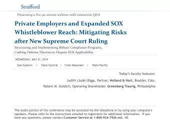 Presenting a live 90-minute webinar with interactive Q&amp;A  Private Employers and Expanded SOX
