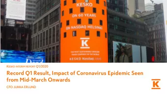 from Mid-March Onwards  CFO JU  JUKKA ERLUND  D  Key Events in Q1  1-3/2020  20  1-3/2019