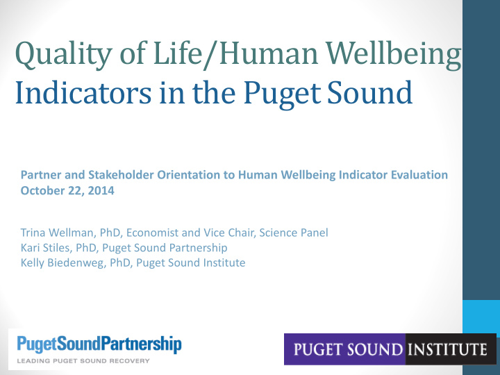 quality of life human wellbeing indicators in the puget