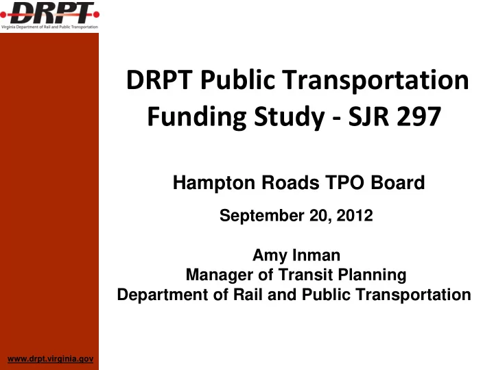 drpt public transportation funding study sjr 297