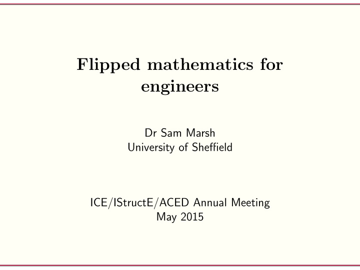 flipped mathematics for engineers
