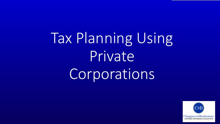 tax planning using private corporations agenda