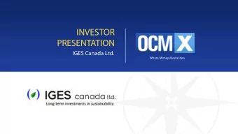 INVESTOR  PRESENTATION  IGES Canada Ltd.  Where Money Meets Idea  Cautionary Statement  The