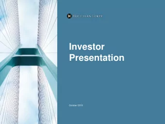 Investor  Presentation  October 2019  Disclaimers  Forward Looking Information  This presentation