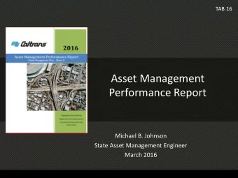 Asset Management  Performance Report  Michael B. Johnson  State Asset Management Engineer  March