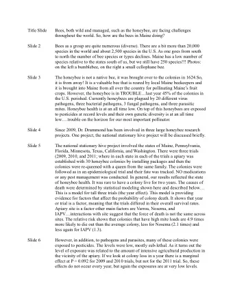 Title Slide  Bees, both wild and managed, such as the honeybee, are facing challenges throughout