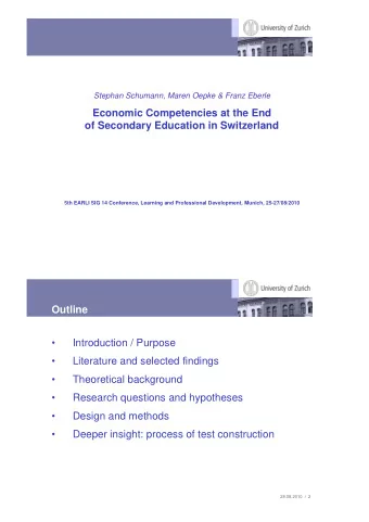 Economic Competencies at the End  of Secondary Education in Switzerland  5th EARLI SIG 14