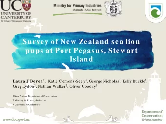 Survey of New Zealand sea lion  pups at Port Pegasus, Stewart  Island Laura J Boren 1 , Katie
