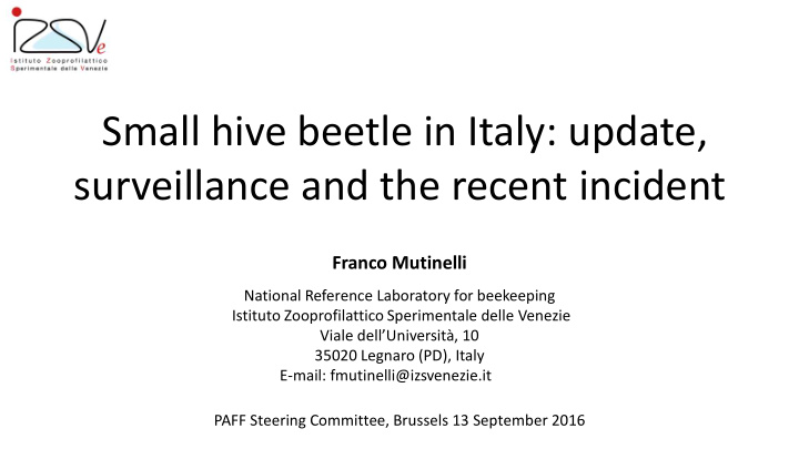 small hive beetle in italy update surveillance and the