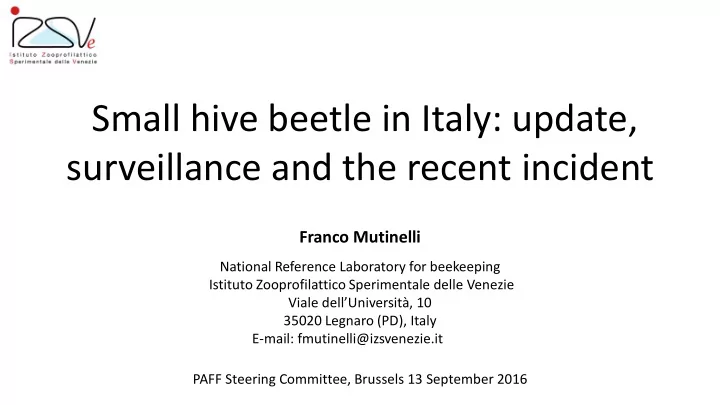 small hive beetle in italy update surveillance and the