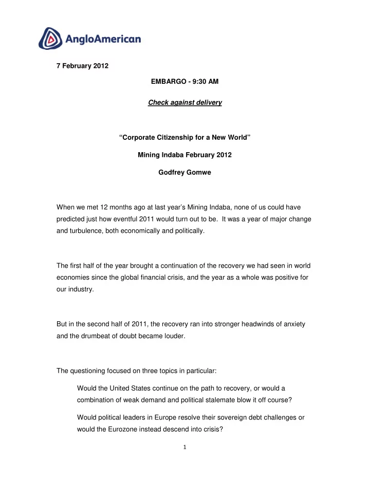 7 february 2012 embargo 9 30 am