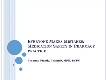 E VERYONE M AKES M ISTAKES : M EDICATION S AFETY IN P HARMACY  PRACTICE  Breanne Piazik, PharmD,