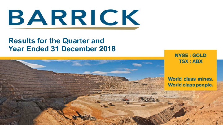 results for the quarter and year ended 31 december 2018