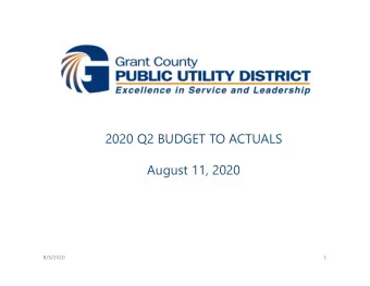 2020 Q2 BUDGET TO ACTUALS  August 11, 2020  8/5/2020  1  Grant PUD | BUDGET TO ACTUALS Q2 2020