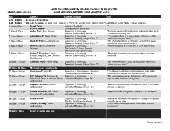 ABRC Presentation/Activity Schedule, Thursday, 12 January 2017 * Student paper competitor  Grand