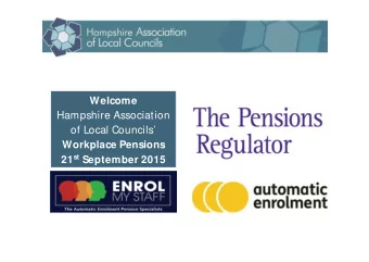 Hampshire Association  of Local Councils  Workplace Pensions 21 st September 2015  Automatic