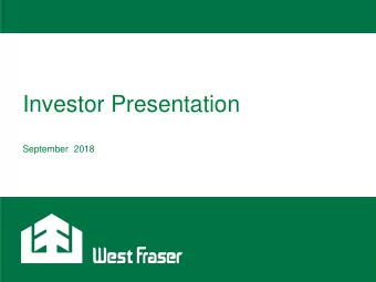 Investor Presentation  September  2018  Forward-Looking Statements  This presentation and comments