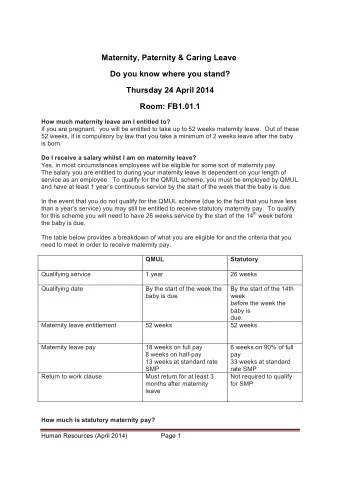 Maternity, Paternity &amp; Caring Leave  Do you know where you stand?  Thursday 24 April 2014