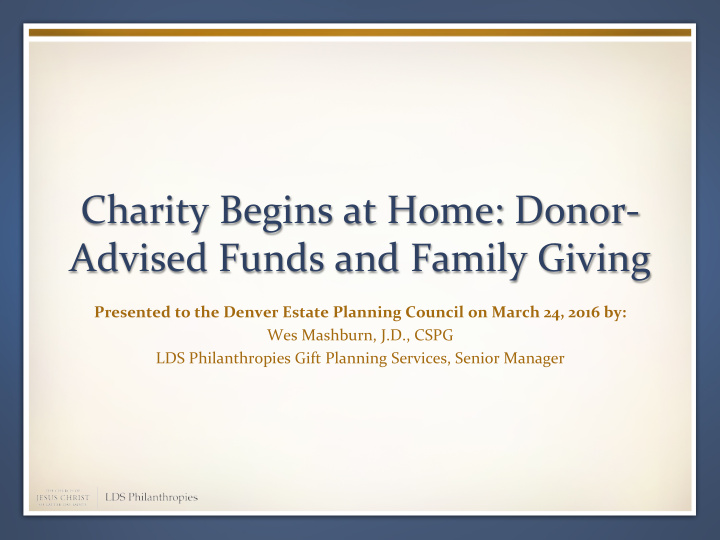charity begins at home donor advised funds and family