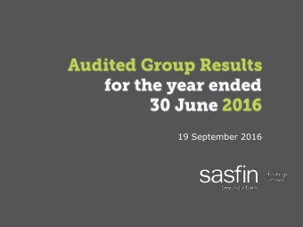 19 September 2016  INTRODUCTION  Christopher Gilmour  WELCOME  Roy Andersen  ECONOMIC AND BUSINESS