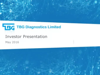 Investor Presentation  May 2016  Disclaimer  This presentation contains forward looking statements