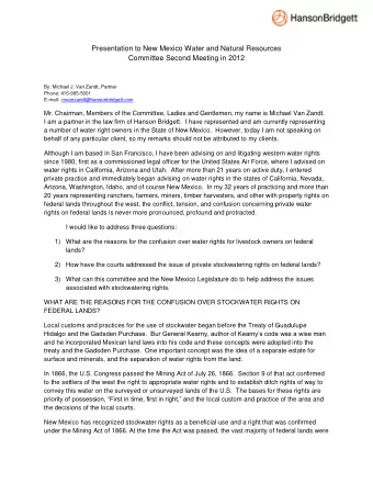 Presentation to New Mexico Water and Natural Resources  Committee Second Meeting in 2012  By: