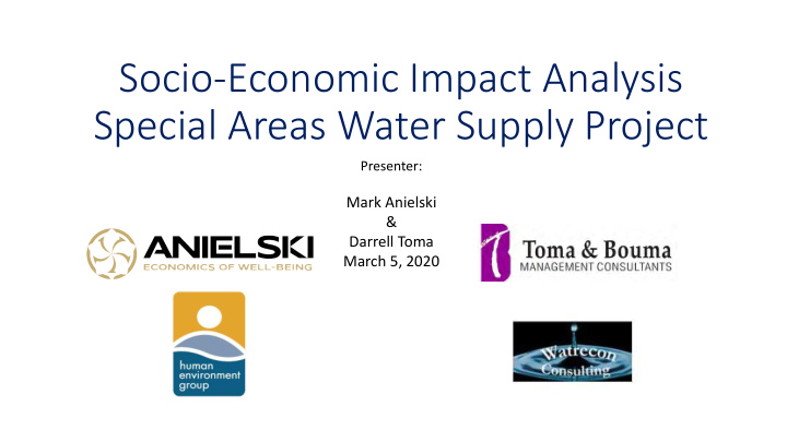 socio economic impact analysis special areas water supply