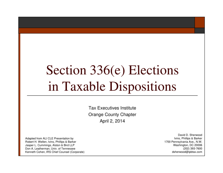 section 336 e elections in taxable dispositions