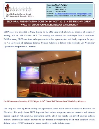 EECP ORAL PRESENTATION DONE ON 30 TH OCT 2015 IN BEIJ ING 26 TH GREAT  WALL INTERNATIONAL CONGRESS